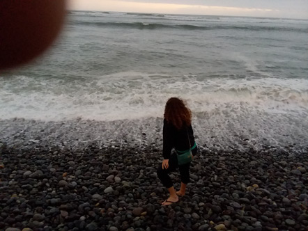 Emily by the Pacific Ocean.