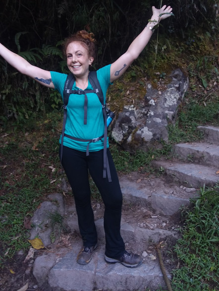 Emily on the 1,000th stair on the trail to Machu Picchu.