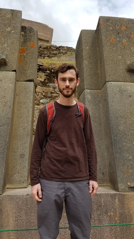 Incan doorways tilt inward at a 14 degree angle for extra stability in a seismically active area. Richard for scale.