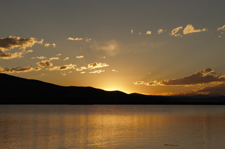 The sunset on Lake Titicaca.