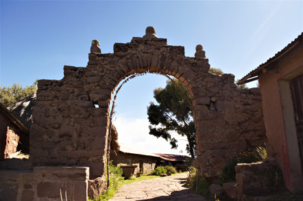 The archway on Taquile Island that serves as the entry way to the town.