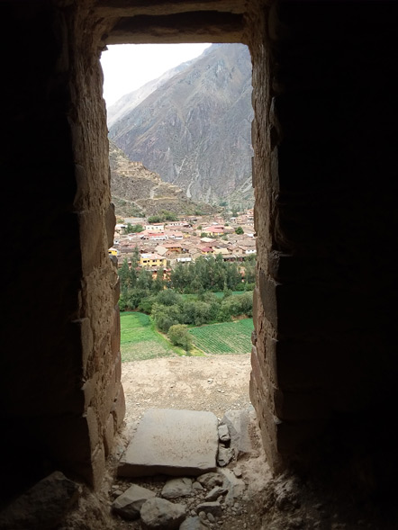 Looking out a doorway.