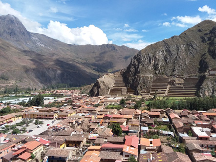 The view of Ollantaytambo from the granary ruins.